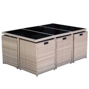 Set mobilier de exterior cu perne, 11 piese, bej, poliratan - Img 4