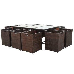 Set mobilier de exterior cu perne, 11 piese, maro, poliratan - Img 8