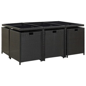 Set mobilier de exterior cu perne, 11 piese, negru, poliratan - Img 4