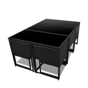 Set mobilier de exterior cu perne, 11 piese, negru, poliratan - Img 4
