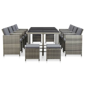 Set mobilier de exterior cu perne, 13 piese, gri, poliratan - Img 3