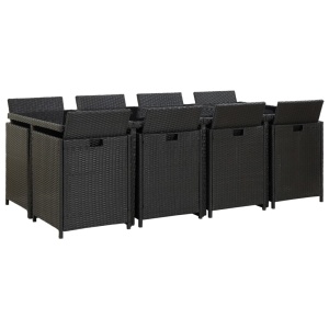 Set mobilier de exterior cu perne, 13 piese, negru, poliratan - Img 3
