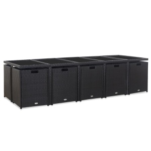 Set mobilier de exterior cu perne, 15 piese, negru, poliratan - Img 2