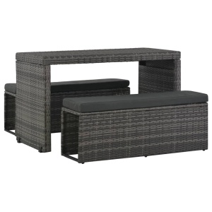 Set mobilier de exterior cu perne, 3 piese, gri, poliratan