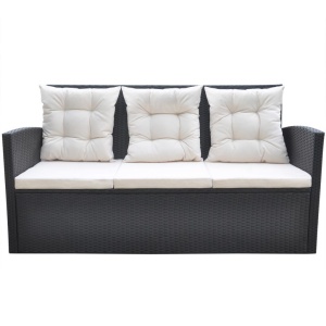 Set mobilier de exterior cu perne, 6 piese, negru, poliratan - Img 4