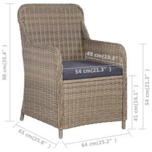 Set mobilier de exterior cu perne, 7 piese, maro, poliratan - Img 6