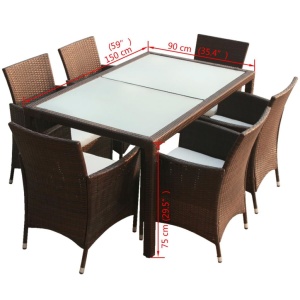Set mobilier de exterior cu perne, 7 piese, maro, poliratan - Img 6