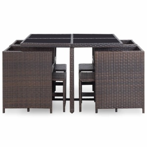 Set mobilier de exterior cu perne, 9 piese, maro, poliratan - Img 4