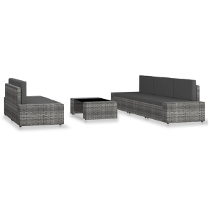 Set mobilier de grădină, 6 piese, gri, poliratan - Img 2
