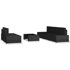 Set mobilier de grădină, 6 piese, negru, poliratan - Img 2