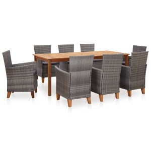 Set mobilier de grădină, 9 piese, gri, poliratan &amp; lemn acacia