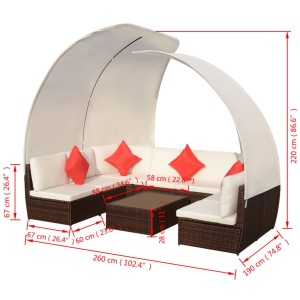 Set mobilier de grădină cu baldachin, 9 piese, maro, poliratan - Img 5
