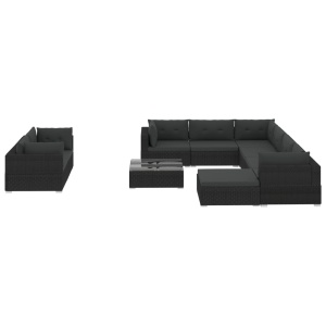 Set mobilier de grădină cu perne, 10 piese, negru, poliratan - Img 2