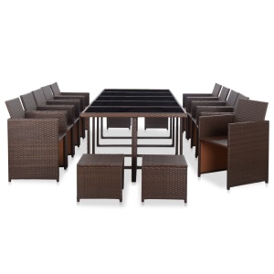 Set mobilier de grădină cu perne, 15 piese, maro, poliratan - Img 3