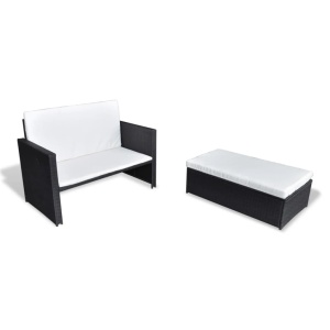 Set mobilier de grădină cu perne, 2 piese, negru, poliratan - Img 2