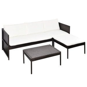 Set mobilier de grădină cu perne, 3 piese, maro, poliratan - Img 2