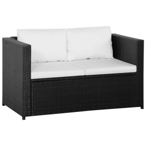 Set mobilier de grădină cu perne, 3 piese, negru, poliratan - Img 4