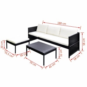 Set mobilier de grădină cu perne, 3 piese, negru, poliratan - Img 6