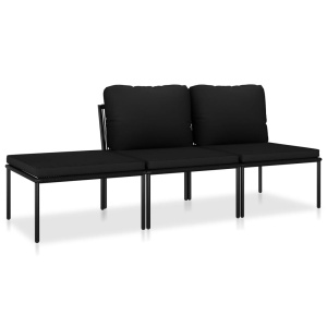 Set mobilier de grădină cu perne, 3 piese, negru, PVC - Img 2