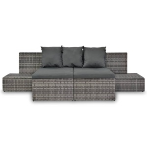 Set mobilier de grădină cu perne, 4 piese, gri, poliratan - Img 3