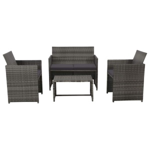 Set mobilier de grădină cu perne, 4 piese, gri, poliratan