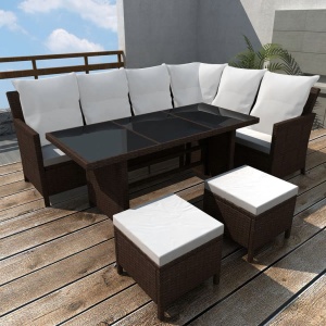 Set mobilier de grădină cu perne, 4 piese, maro, poliratan