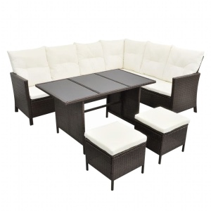Set mobilier de grădină cu perne, 4 piese, maro, poliratan - Img 2