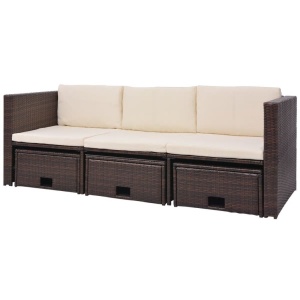 Set mobilier de grădină cu perne, 4 piese, maro, poliratan - Img 8