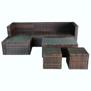 Set mobilier de grădină cu perne, 4 piese, maro, poliratan - Img 6