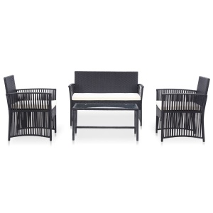 Set mobilier de grădină cu perne, 4 piese, negru, poliratan - Img 2