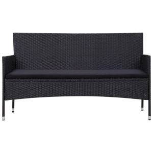 Set mobilier de grădină cu perne, 4 piese, negru, poliratan - Img 3