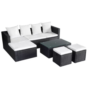 Set mobilier de grădină cu perne, 4 piese, negru, poliratan - Img 4