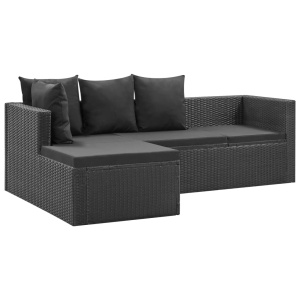 Set mobilier de grădină cu perne, 4 piese, negru, poliratan - Img 8