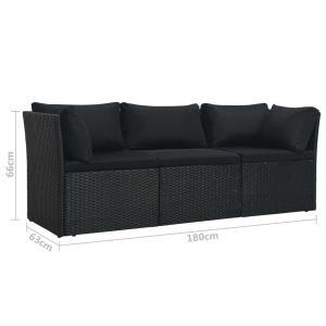 Set mobilier de grădină cu perne, 4 piese, negru, poliratan - Img 10