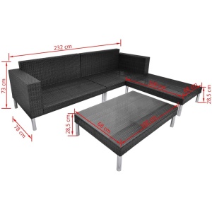 Set mobilier de grădină cu perne, 4 piese, negru, poliratan - Img 10
