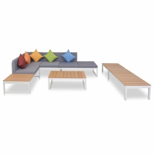 Set mobilier de grădină cu perne, 5 piese, aluminiu și WPC