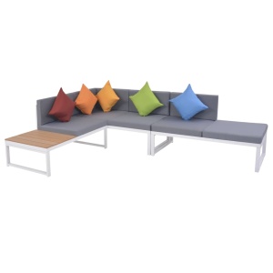 Set mobilier de grădină cu perne, 5 piese, aluminiu și WPC - Img 4