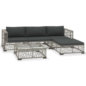 Set mobilier de grădină cu perne, 5 piese, gri, poliratan - Img 2
