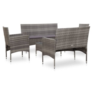 Set mobilier de grădină cu perne, 5 piese, gri, poliratan - Img 2