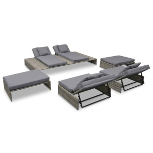 Set mobilier de grădină cu perne, 5 piese, gri, poliratan - Img 3