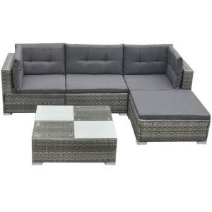 Set mobilier de grădină cu perne, 5 piese, gri, poliratan - Img 2