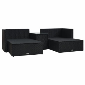 Set mobilier de grădină cu perne, 5 piese, negru, poliratan - Img 3