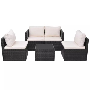 Set mobilier de grădină cu perne, 5 piese, negru, poliratan - Img 2