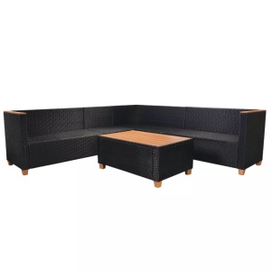 Set mobilier de grădină cu perne, 5 piese, negru, poliratan - Img 5