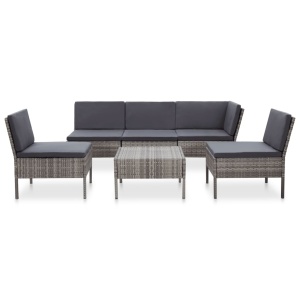 Set mobilier de grădină cu perne, 6 piese, gri, poliratan - Img 2