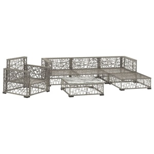 Set mobilier de grădină cu perne, 6 piese, gri, poliratan - Img 3