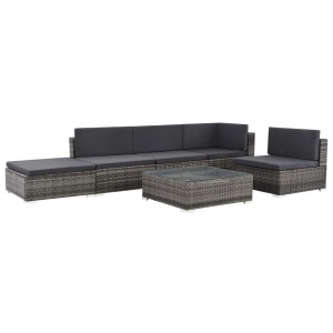 Set mobilier de grădină cu perne, 6 piese, gri, poliratan - Img 2