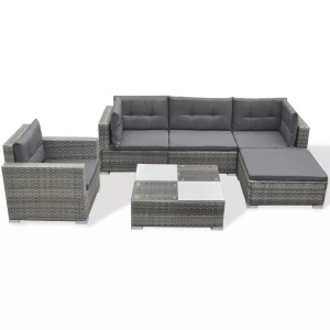 Set mobilier de grădină cu perne, 6 piese, gri, poliratan - Img 2