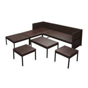 Set mobilier de grădină cu perne, 6 piese, maro, poliratan - Img 8
