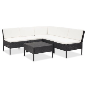 Set mobilier de grădină cu perne, 6 piese, negru, poliratan